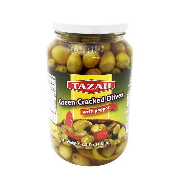 Tazah Green Cracked Olives With Papper 2.2lb